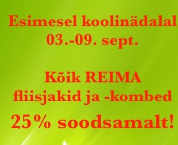 Esimesel koolinädalal Reima fliisjakid ja -kombed -25%